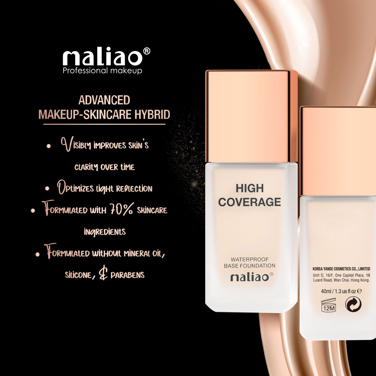 Maliao High Coverage Waterproof Base Foundation - Flawless All-Day Glam | Long-Lasting, Full Coverage Makeup Face