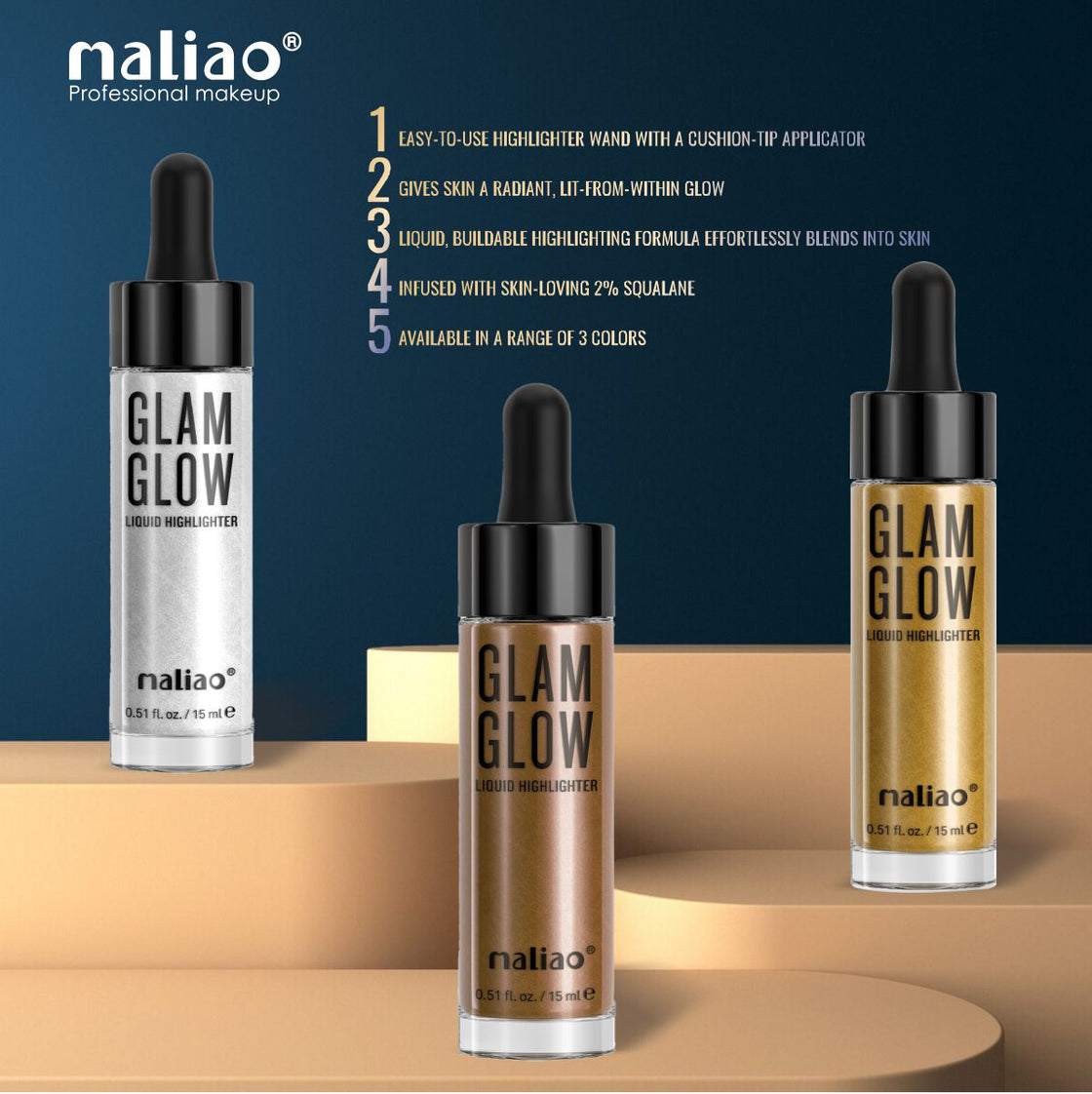 Maliao Glam Glow Liquid Highlighter - Illuminate Your Beauty with Radiance Maliao Professional Makeup