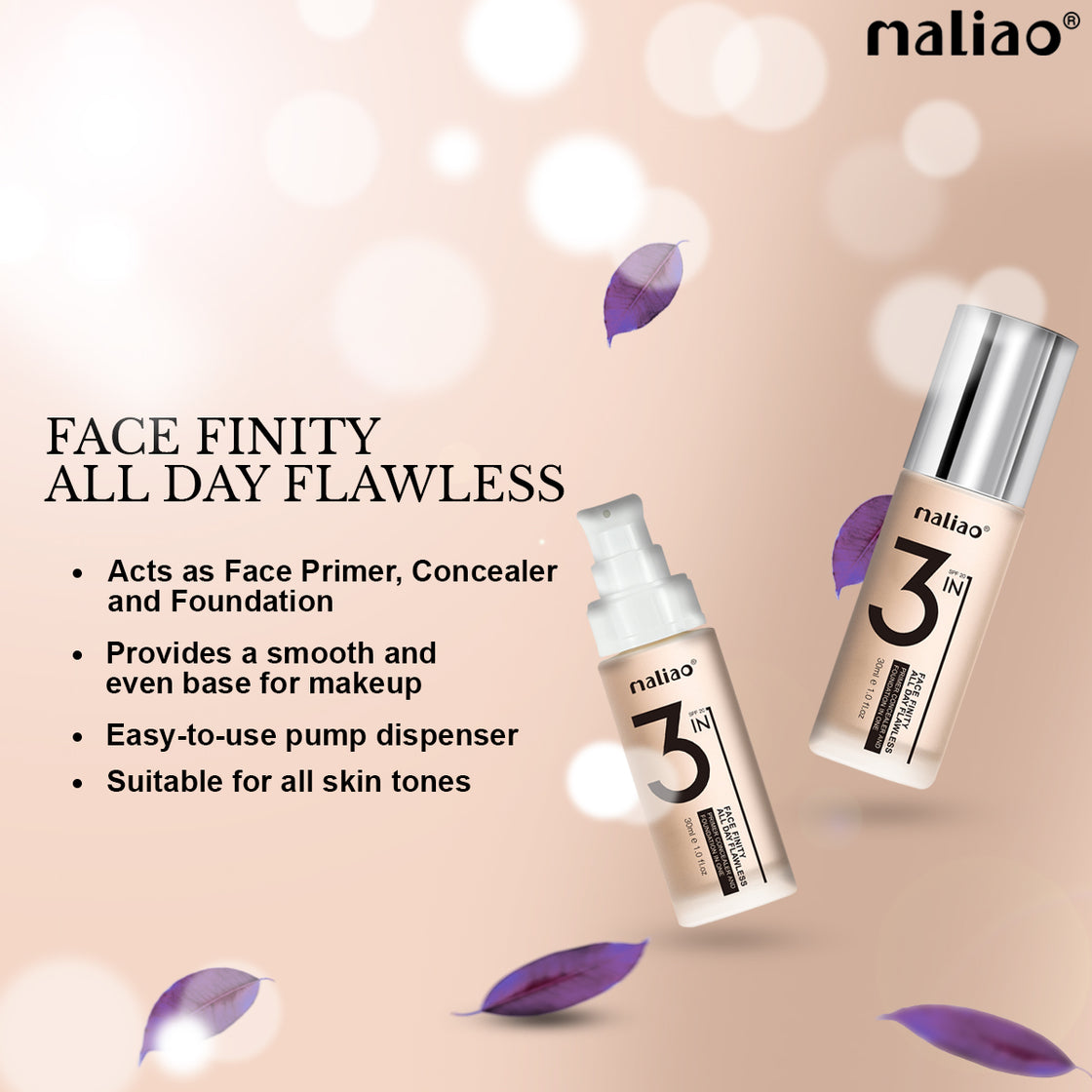 Maliao 3-IN-1 Face Finity Primer, Concealer & Foundation - Flawless All Day - Maliao Makeup