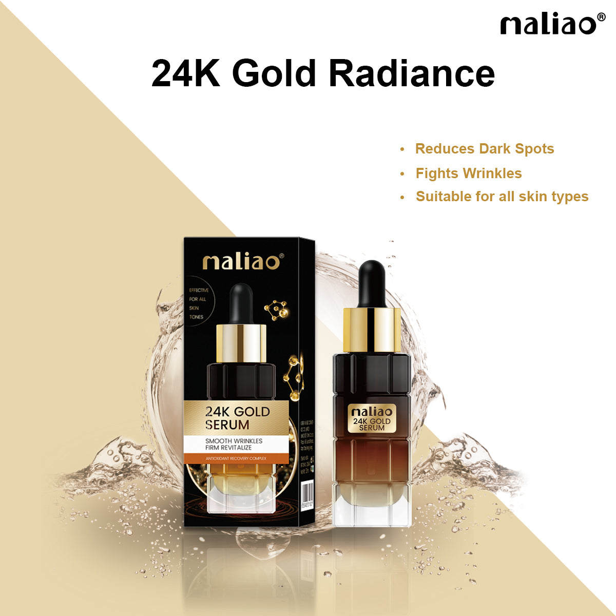 Maliao 24K Gold Serum - Smoothes Wrinkles and Revitalizes Skin Face