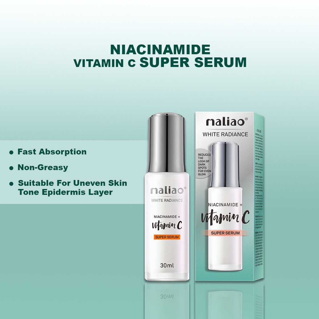 Maliao Niacinamide + Vitamin C White Radiance Super Serum (30 ml) - Brighten & Revitalize Your Skin - Maliao Makeup