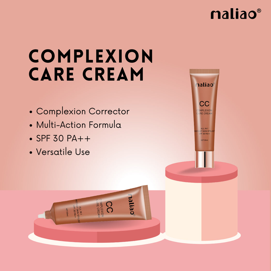 Maliao All-in-One Instant Skin Stylist CC Cream SPF 30PA++ - Flawless Coverage & Sun Protection - Maliao Makeup