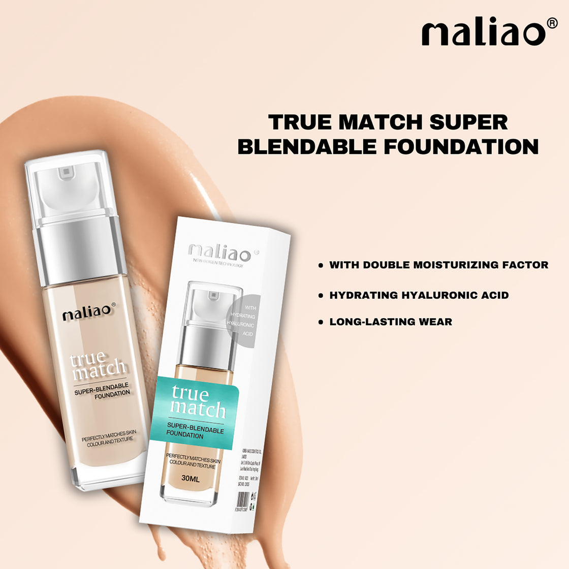 Maliao True Match Super-Blendable Foundation - Perfectly Matched Beauty, Foundation for Face Makeup - Maliao Makeup