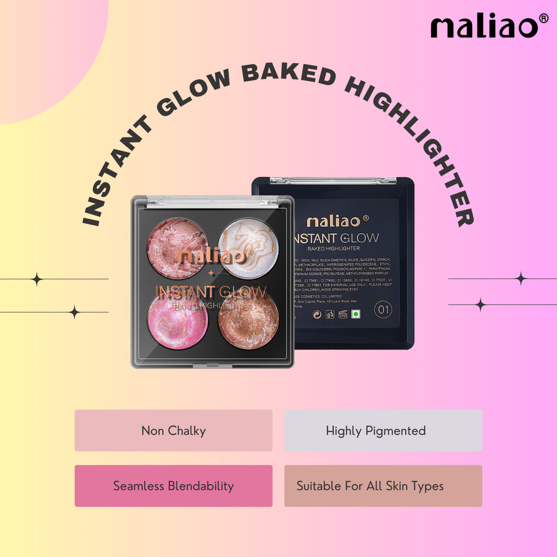 Maliao Instant Glow Baked Highlighter - Radiant and Long-Lasting Highlighter for All Skin Tones - Maliao Makeup