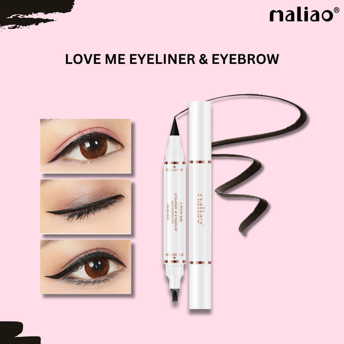 Maliao Loveme Eyeliner & Eyebrow Pencil - Black, Waterproof, Smudgeproof, Dual-Use Beauty Tool - Maliao Makeup