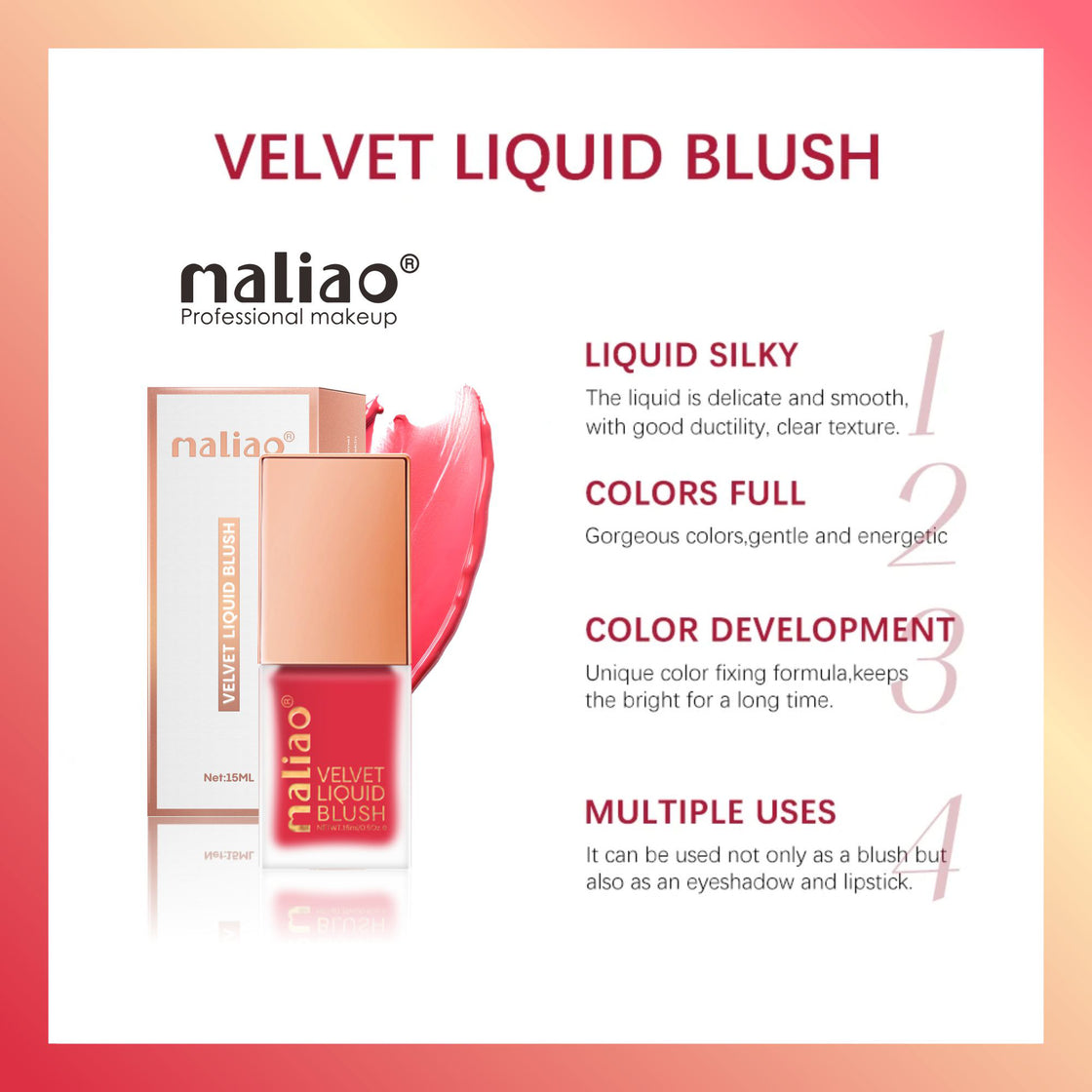 Maliao Velvet Liquid Blush - Radiant Flush of Color for Every Look Face