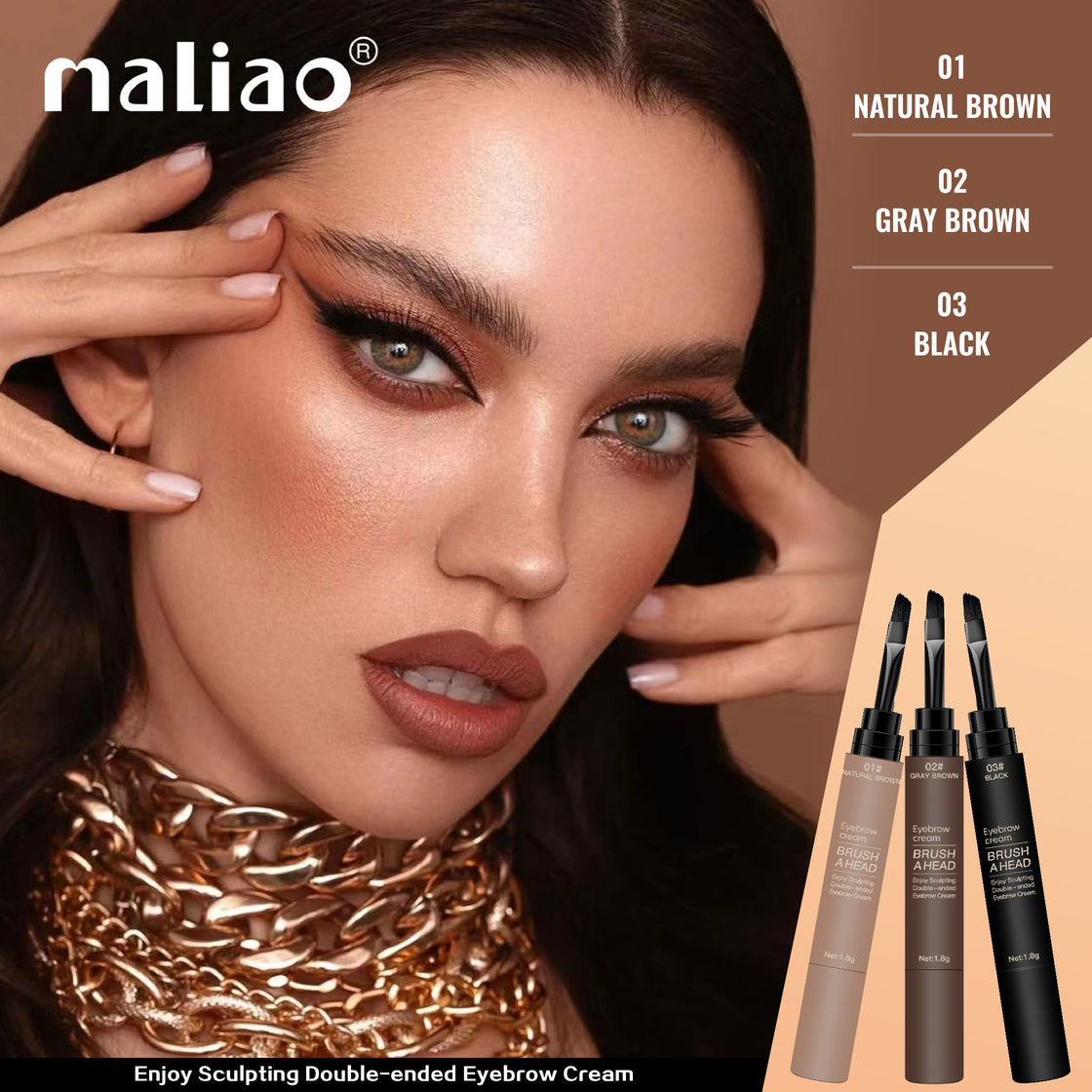 Maliao Double-Ended Eyebrow Cream Brush - Precision for Perfect Brows Maliao Professional Makeup