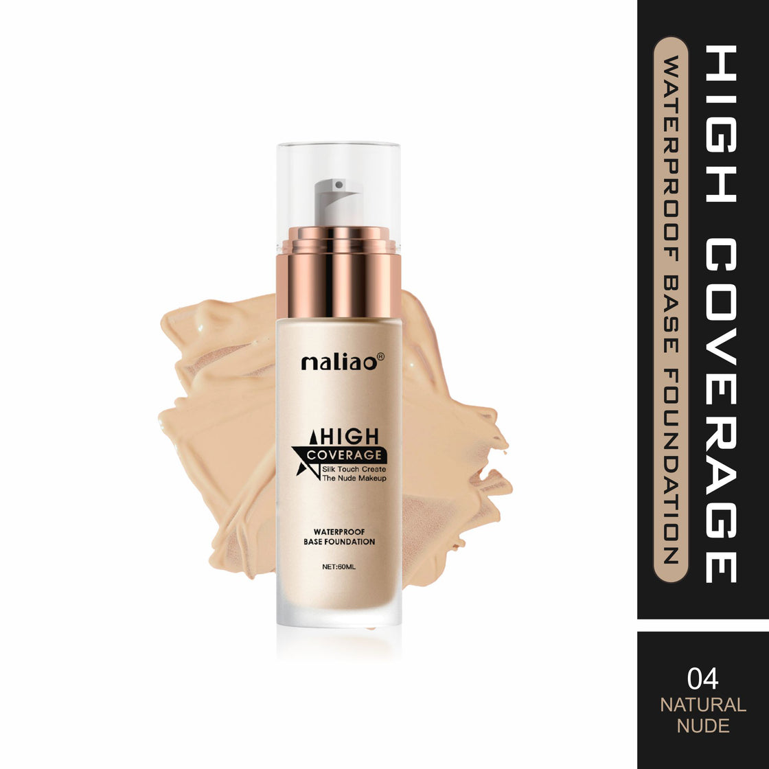 Maliao High Coverage Waterproof Base Foundation - Flawless All-Day Wear Face 04-Natural-Nude