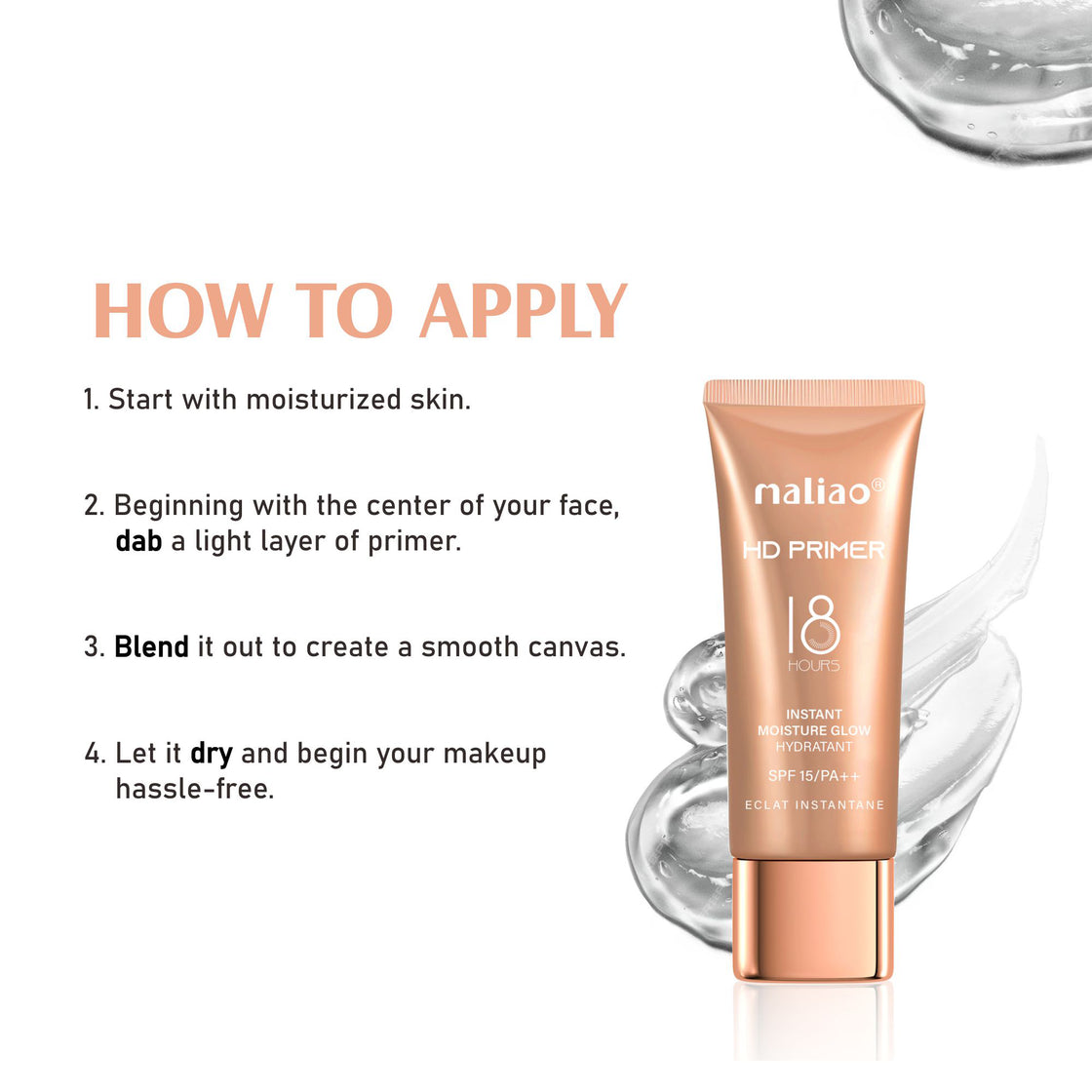 Maliao HD Primer - Instant Moisture Glow with SPF 15/PA++ for Flawless Skin Maliao Professional Makeup