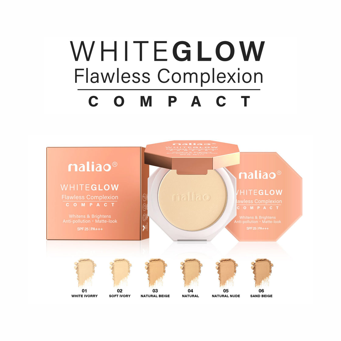 Maliao White Glow Flawless Complex Compact Powder - Radiant Finish & Long-Lasting Coverage - Maliao Makeup