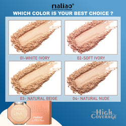 Maliao High Coverage Prime & Fine Matte Pressed Powder - Long-Lasting Compact Powder for Flawless Skin