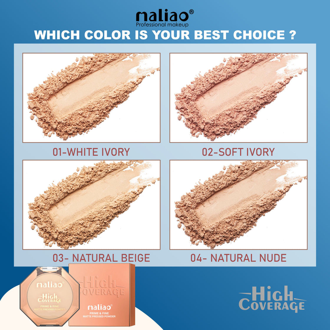 Maliao High Coverage Prime & Fine Matte Pressed Powder - Long-Lasting Compact Powder for Flawless Skin - Maliao Makeup