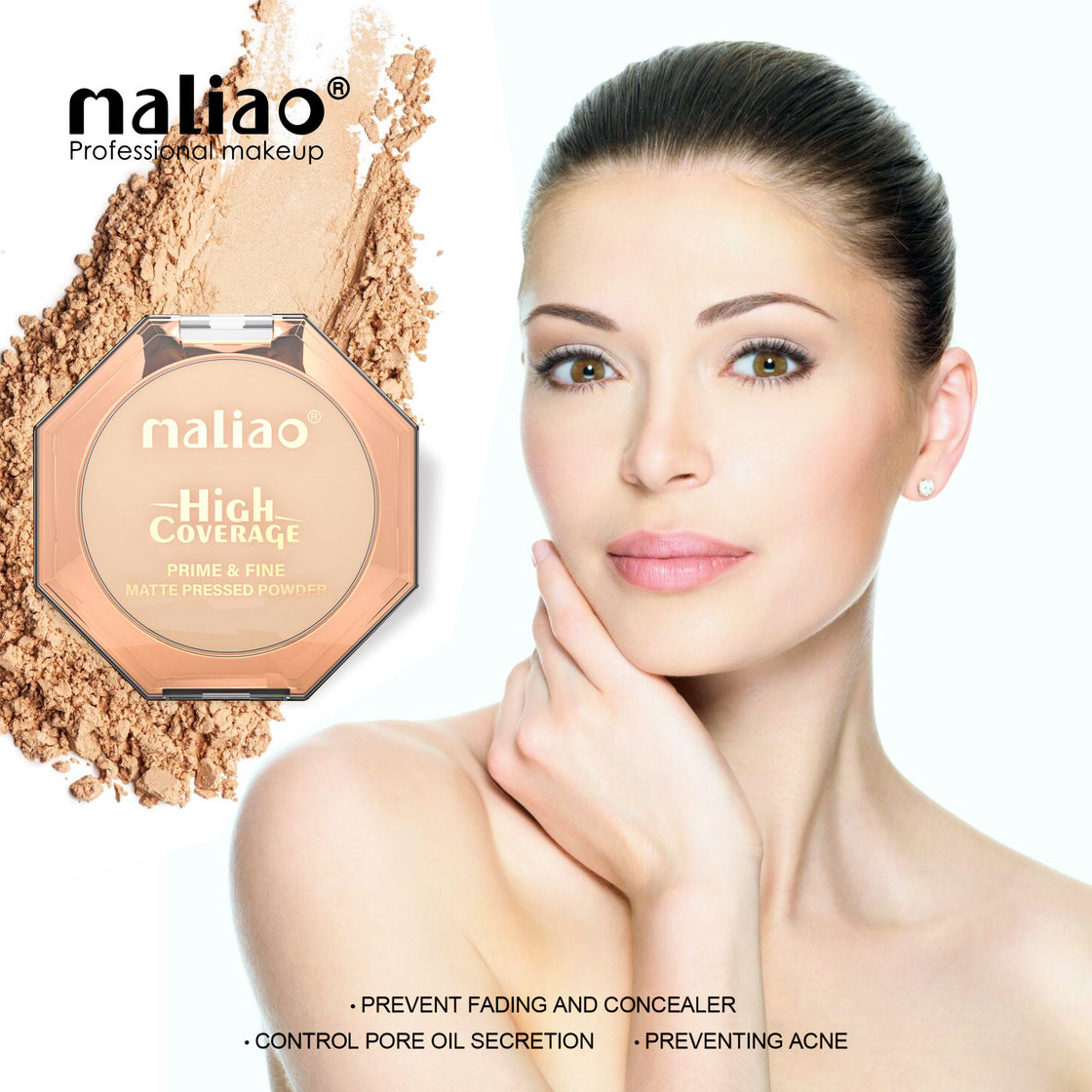 Maliao High Coverage Prime & Fine Matte Pressed Powder - Long-Lasting Compact Powder for Flawless Skin - Maliao Makeup