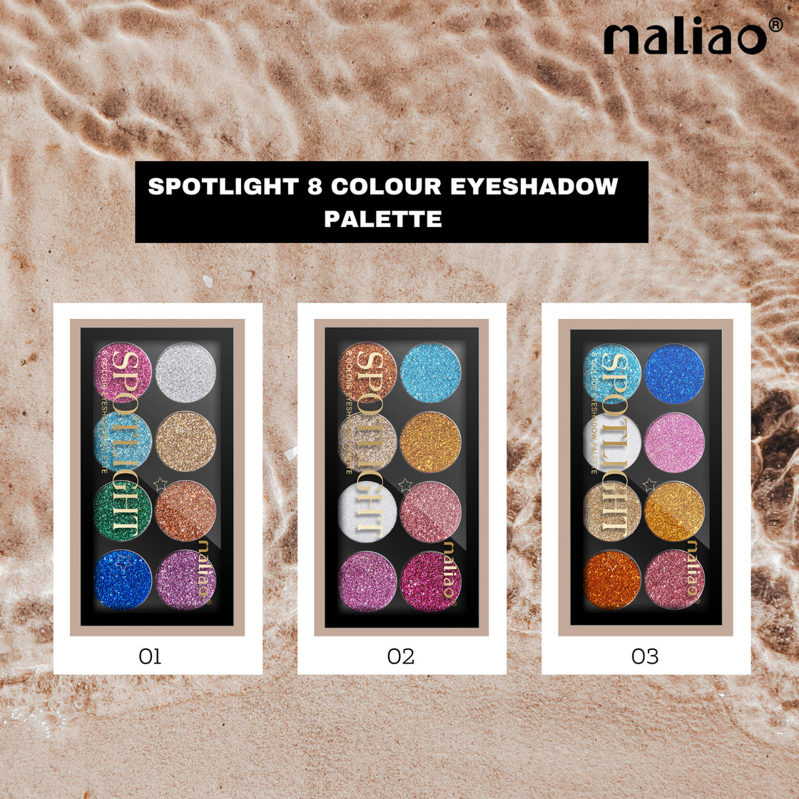 Maliao Spotlight 8 Colour Eyeshadow Palette - High Pigment, Long-Lasting Glitter Shades - Maliao Makeup