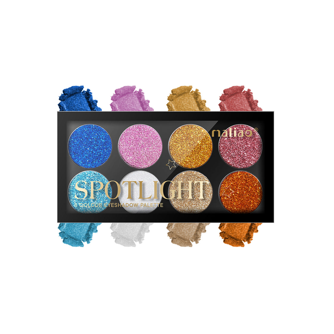 Maliao Spotlight 8 Colour Eyeshadow Palette - High Pigment, Long-Lasting Glitter Shades - Maliao Makeup