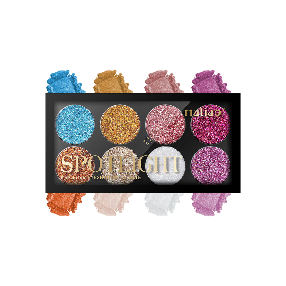 Maliao Spotlight 8 Colour Eyeshadow Palette - High Pigment, Long-Lasting Glitter Shades - Maliao Makeup