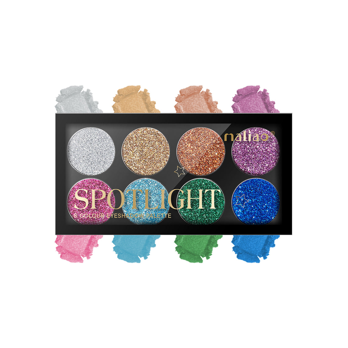 Maliao Spotlight 8 Colour Eyeshadow Palette - High Pigment, Long-Lasting Glitter Shades - Maliao Makeup