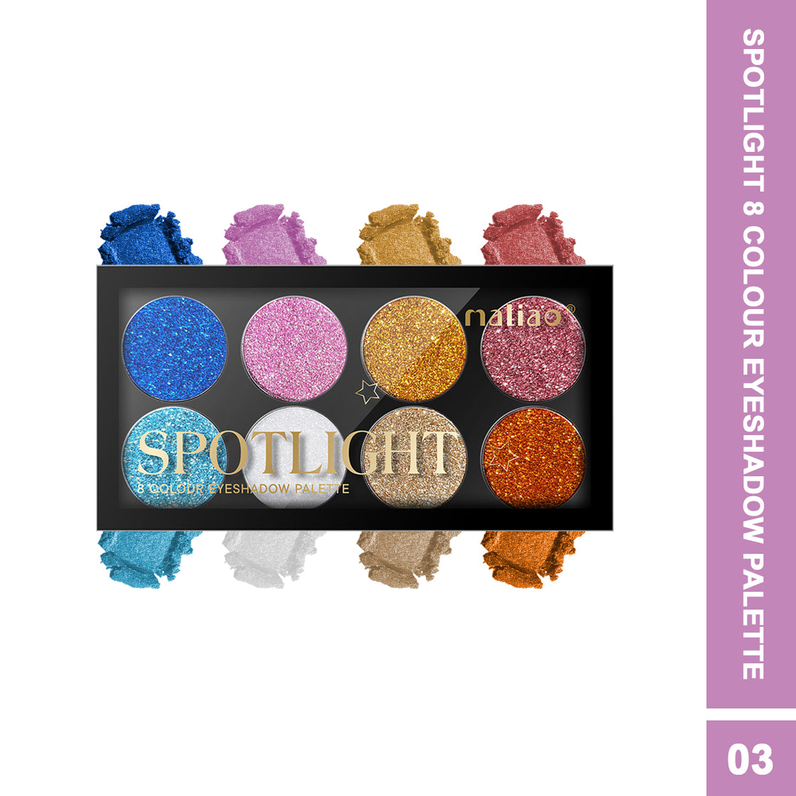 Maliao Spotlight 8 Colour Eyeshadow Palette - High Pigment, Long-Lasting Glitter Shades - Maliao Makeup