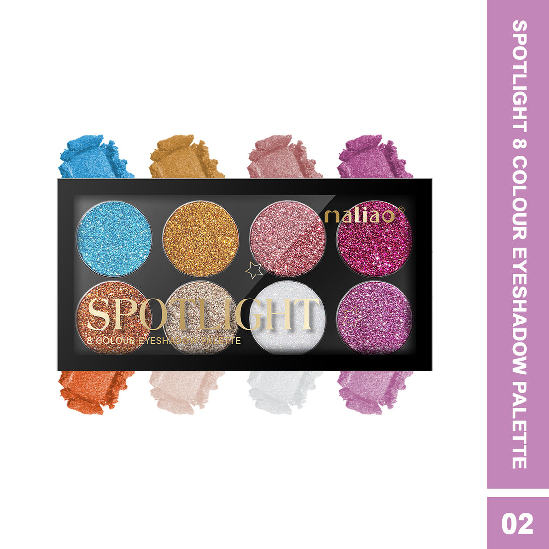 Maliao Spotlight 8 Colour Eyeshadow Palette - High Pigment, Long-Lasting Glitter Shades - Maliao Makeup