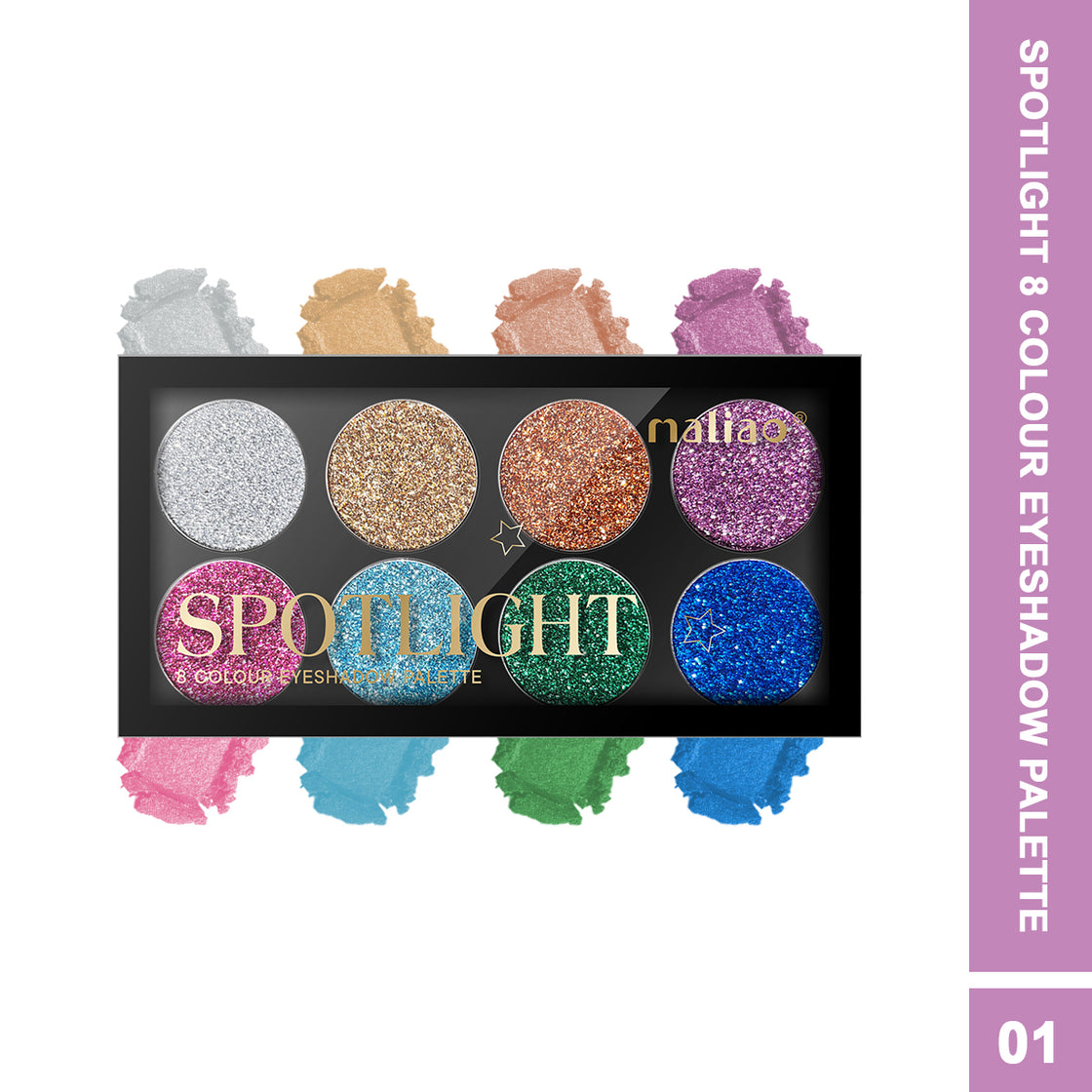 Maliao Spotlight 8 Colour Eyeshadow Palette - High Pigment, Long-Lasting Glitter Shades - Maliao Makeup