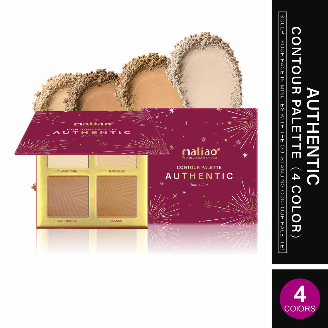 Maliao Authentic Contour Palette - Sculpt and Define with 4 Stunning Shades| CLASSIC IVORY |BUFF BEIGE |SOFT TRUFFLE |COCONUT - Maliao Makeup