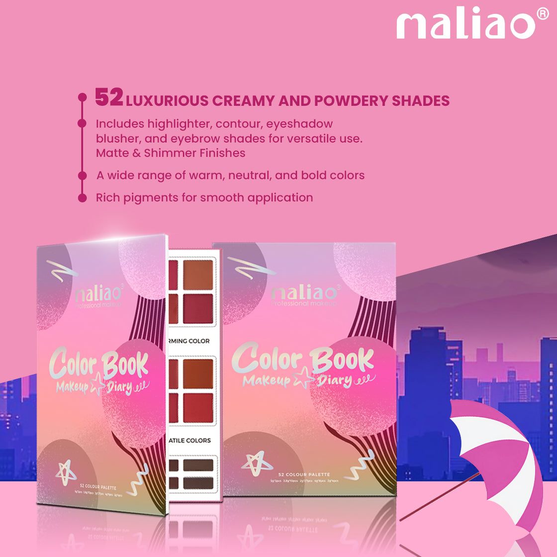 MALIAO 52 Color Makeup Palette - All-in-One Highlighter, Contour, Blusher, Eyeshadow, Eyebrow Shades for Professional & Daily Use Face