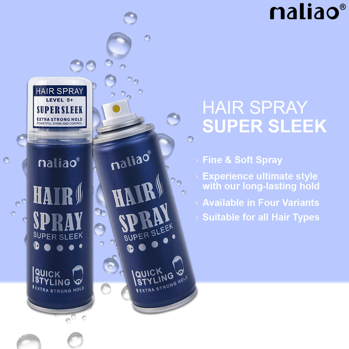 Maliao Hairspray Level 5+ – Super Sleek Extra Strong Hold with Powerful Shine and Control - Maliao Makeup