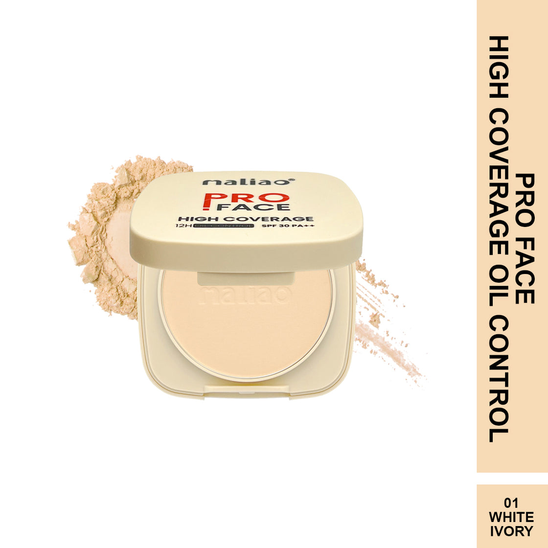 Maliao Pro Face High Coverage Compact Powder - 12H Oil Control, SPF 30 PA++, Long-Lasting Matte Finish