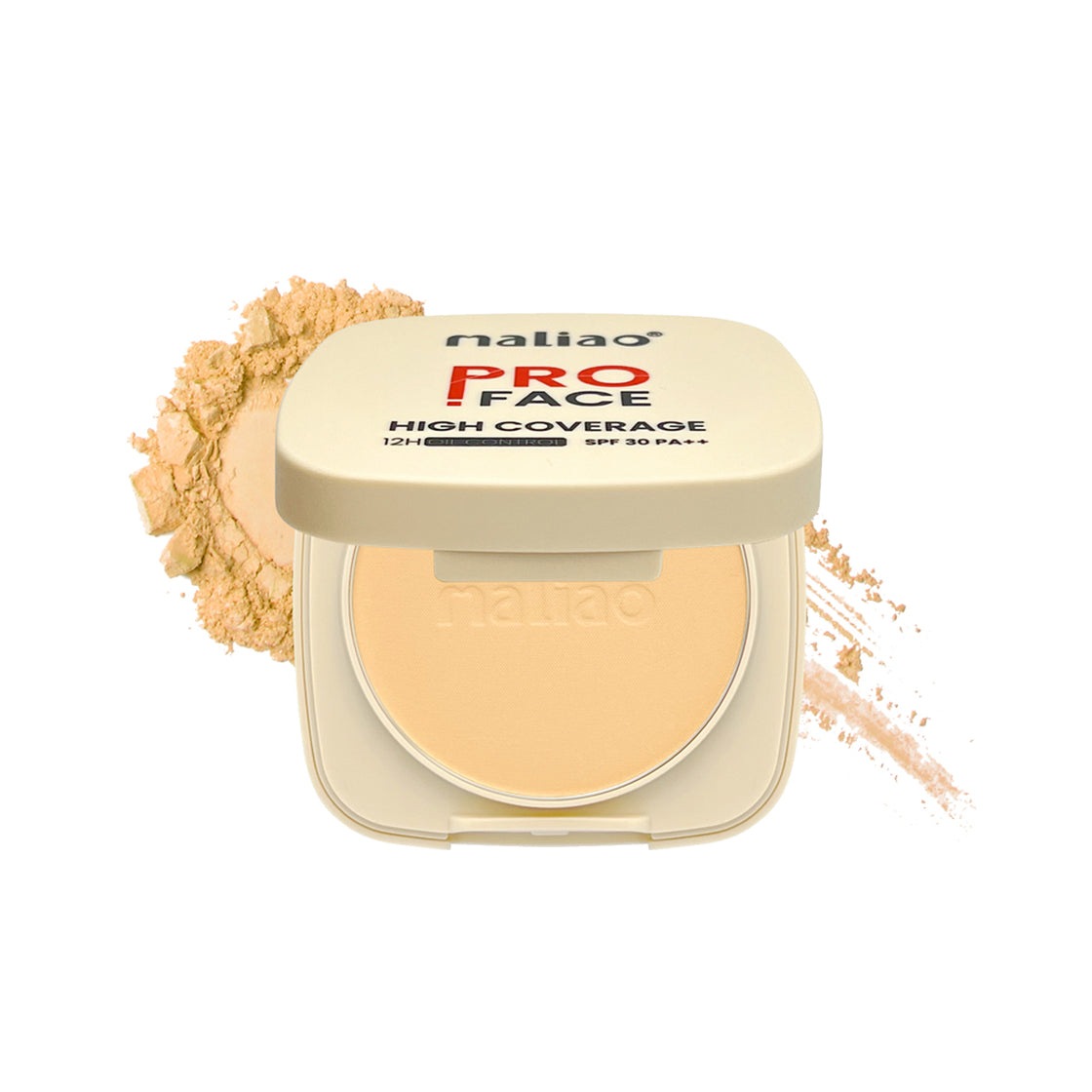 Maliao Pro Face High Coverage Compact Powder - 12H Oil Control, SPF 30 PA++, Long-Lasting Matte Finish  Natural-Beige