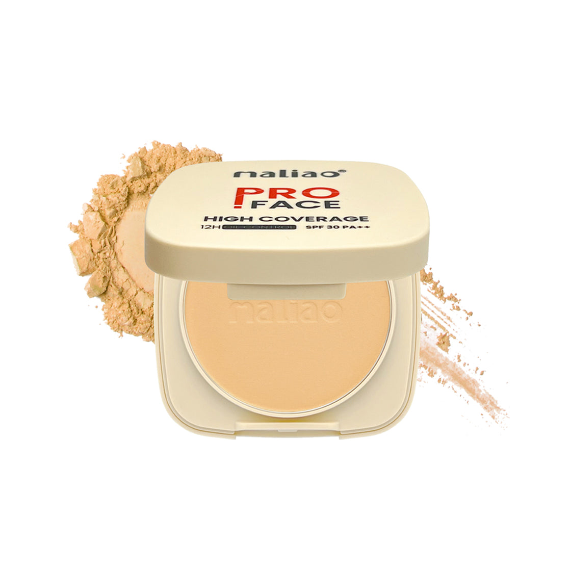 Maliao Pro Face High Coverage Compact Powder - 12H Oil Control, SPF 30 PA++, Long-Lasting Matte Finish  Natural