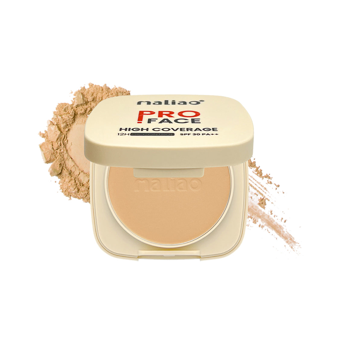 Maliao Pro Face High Coverage Compact Powder - 12H Oil Control, SPF 30 PA++, Long-Lasting Matte Finish  Natural-Nude