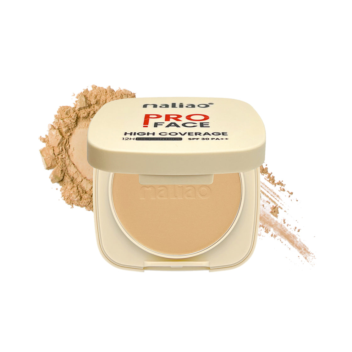 Maliao Pro Face High Coverage Compact Powder - 12H Oil Control, SPF 30 PA++, Long-Lasting Matte Finish  Sand-Beige