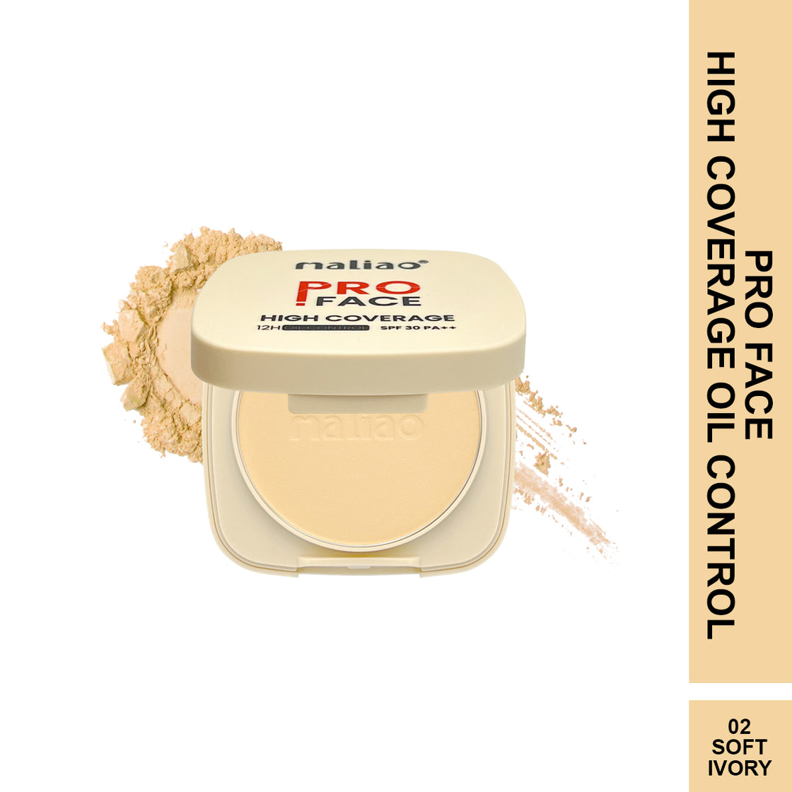 Maliao Pro Face High Coverage Compact Powder - 12H Oil Control, SPF 30 PA++, Long-Lasting Matte Finish