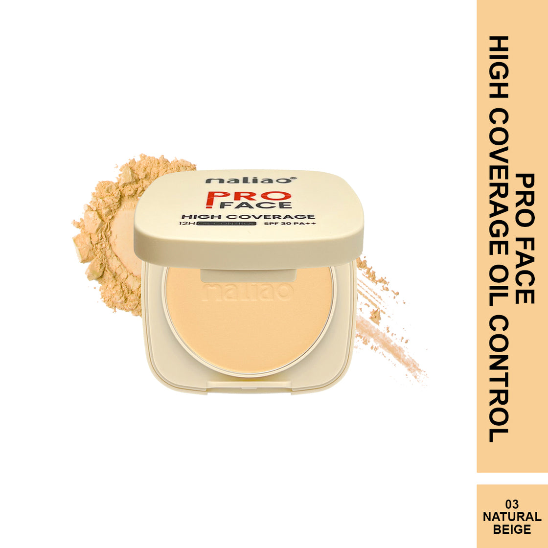 Maliao Pro Face High Coverage Compact Powder - 12H Oil Control, SPF 30 PA++, Long-Lasting Matte Finish