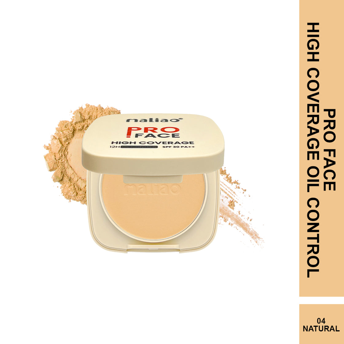 Maliao Pro Face High Coverage Compact Powder - 12H Oil Control, SPF 30 PA++, Long-Lasting Matte Finish