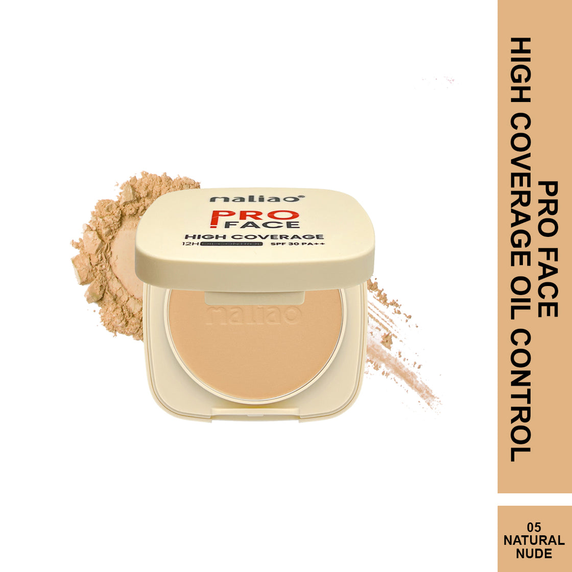 Maliao Pro Face High Coverage Compact Powder - 12H Oil Control, SPF 30 PA++, Long-Lasting Matte Finish