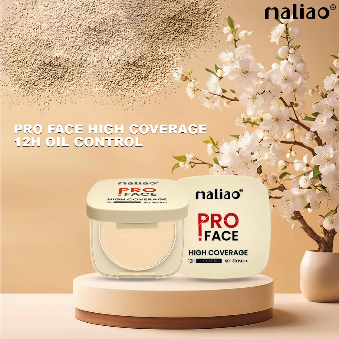 Maliao Pro Face High Coverage Compact Powder - 12H Oil Control, SPF 30 PA++, Long-Lasting Matte Finish