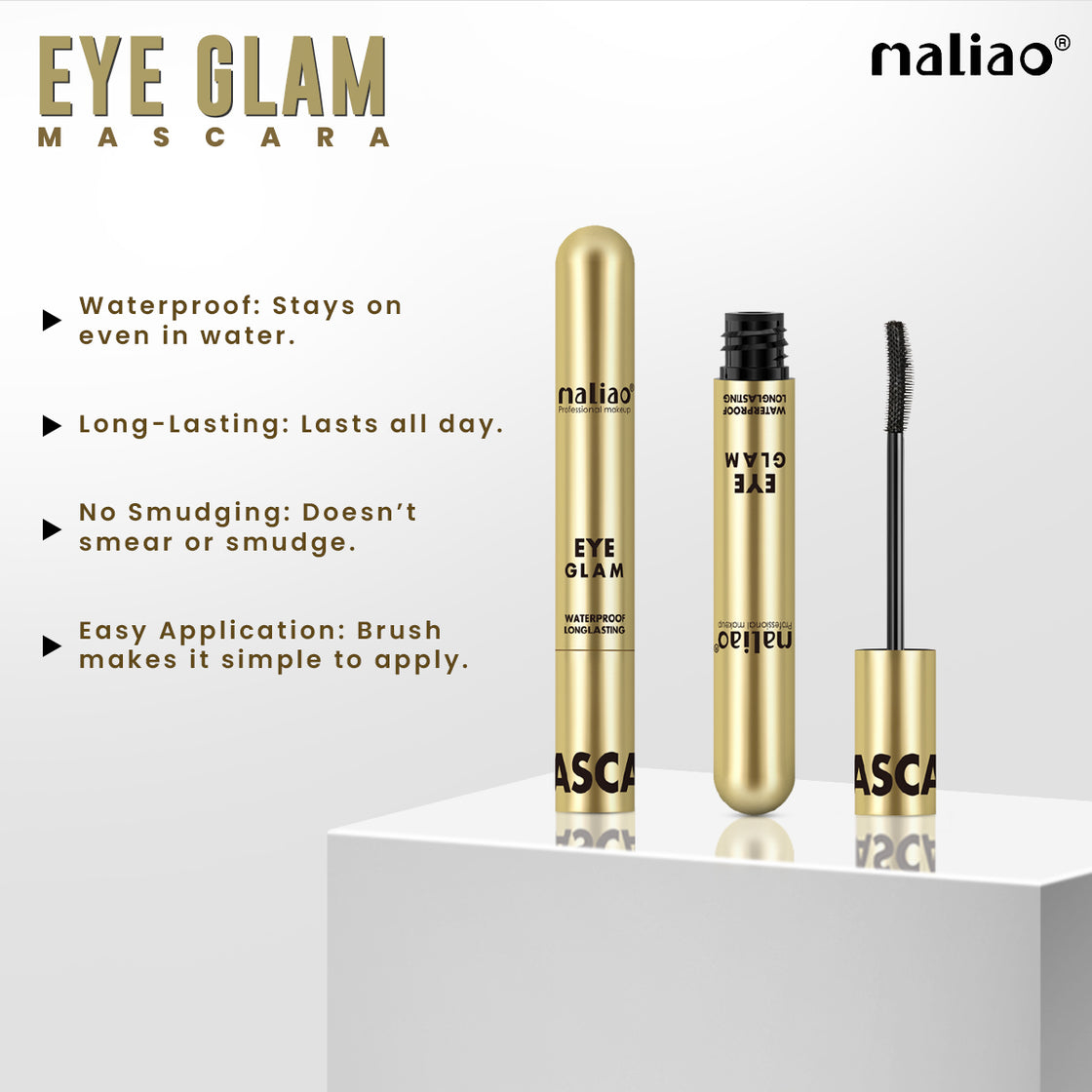 Maliao Eye Glam Waterproof Mascara - Intense Length, Voluminous Lashes & Long-Lasting Wear Face, Body