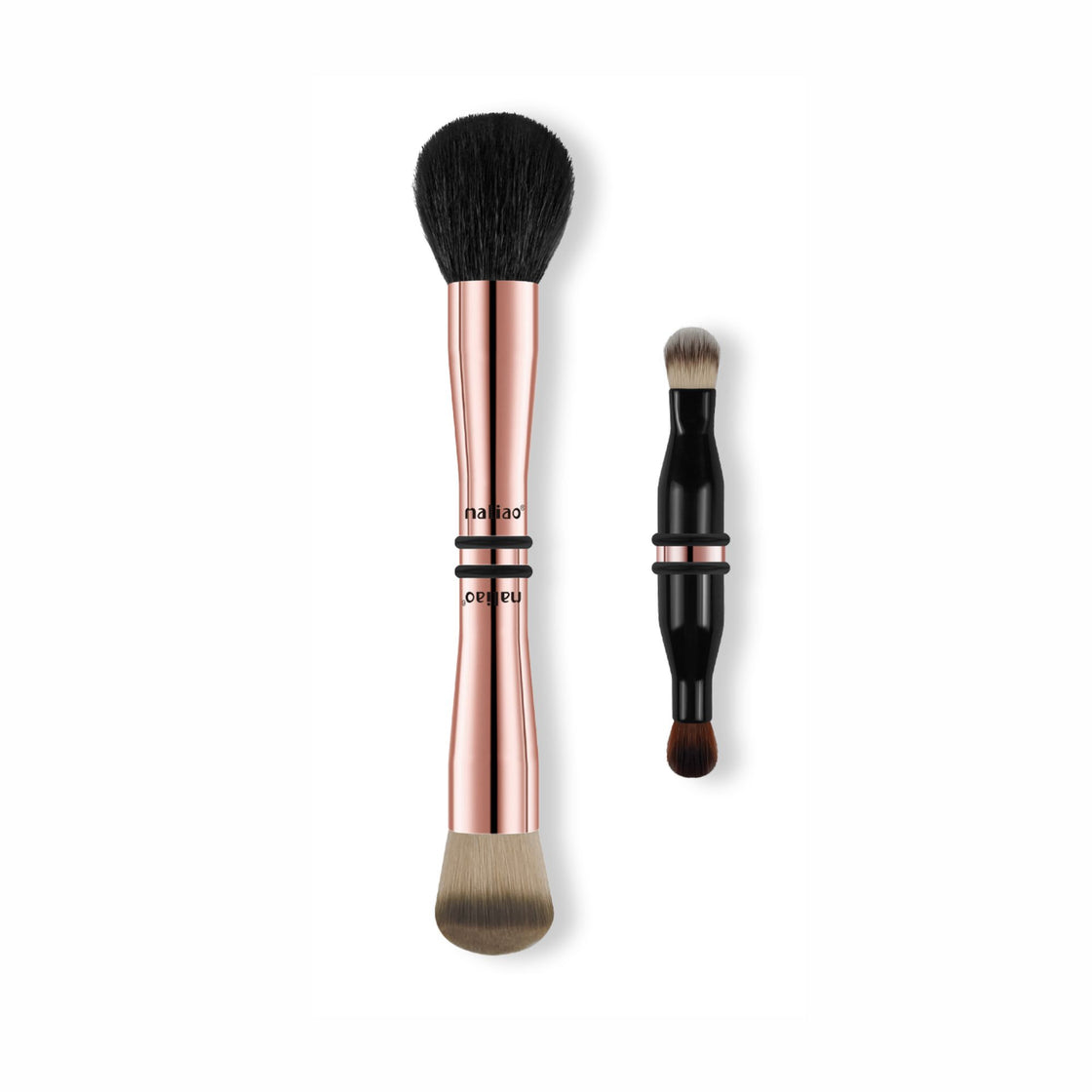 MALIAO 4 in 1 Travel Brush with Foundation Brush, Powder Brush, Eyeshadow Blending Brush & Flat Brush | Soft Bristles Makeup Brushes Set for Women - Maliao Makeup