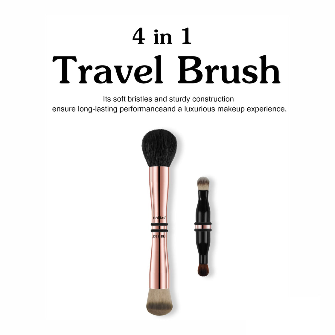 MALIAO 4 in 1 Travel Brush with Foundation Brush, Powder Brush, Eyeshadow Blending Brush & Flat Brush | Soft Bristles Makeup Brushes Set for Women - Maliao Makeup