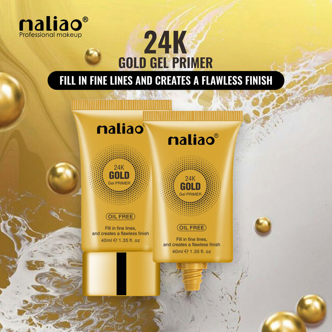 Maliao 24K Gold Gel Primer 40ml - Luxe Makeup Base for Radiant Skin Maliao Professional Makeup