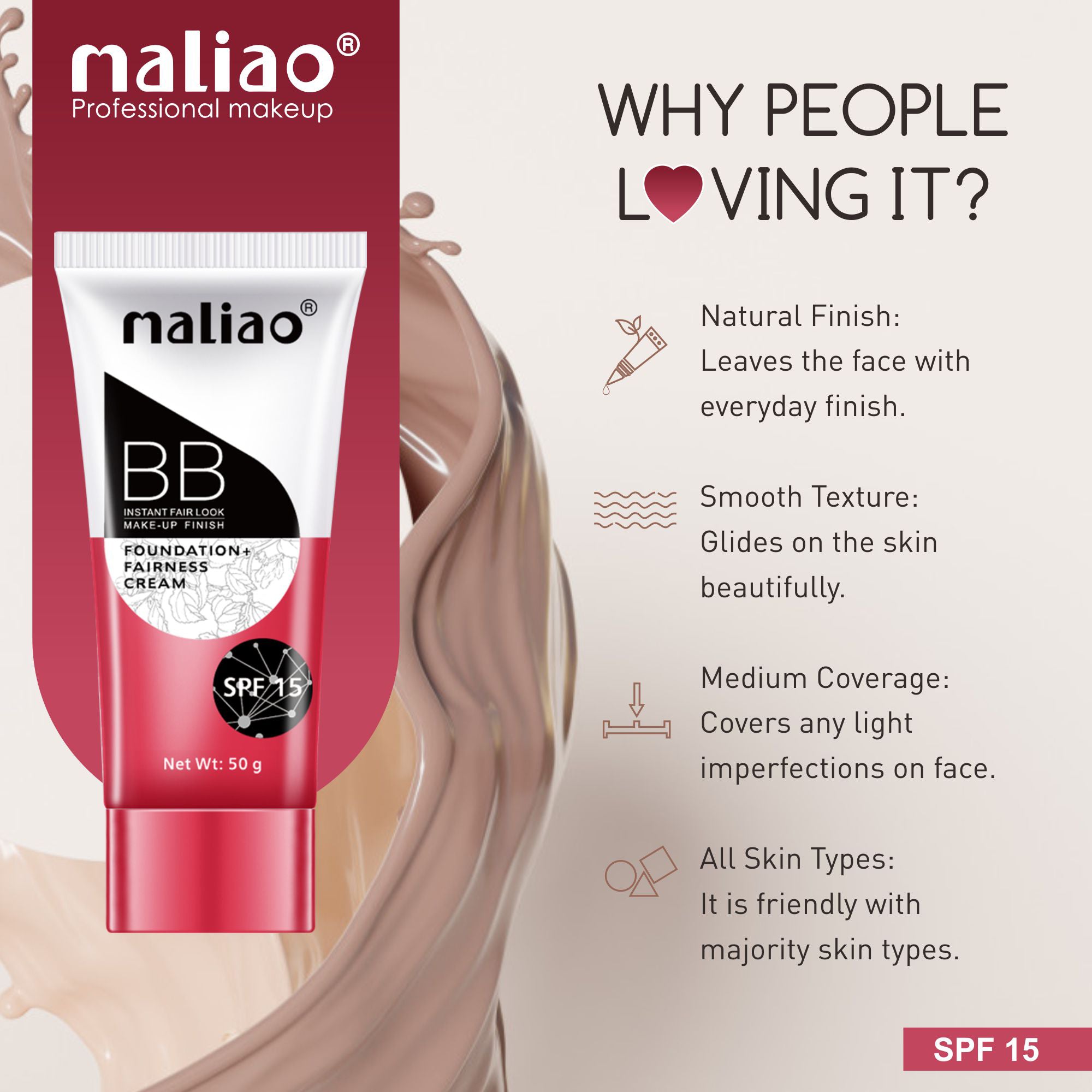 MALIAO BB Foundation + Fairness Cream - Instant Fair Look Maliao Professional Makeup