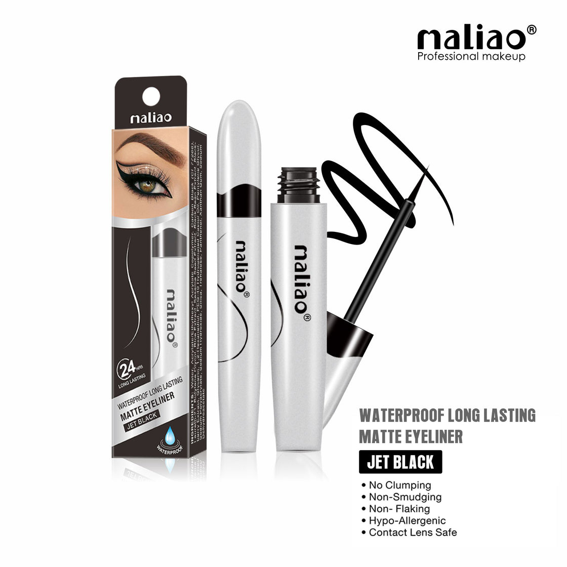 MALIAO Waterproof 24-Hour Long Lasting Matte Eyeliner - Jet Black - Maliao Makeup