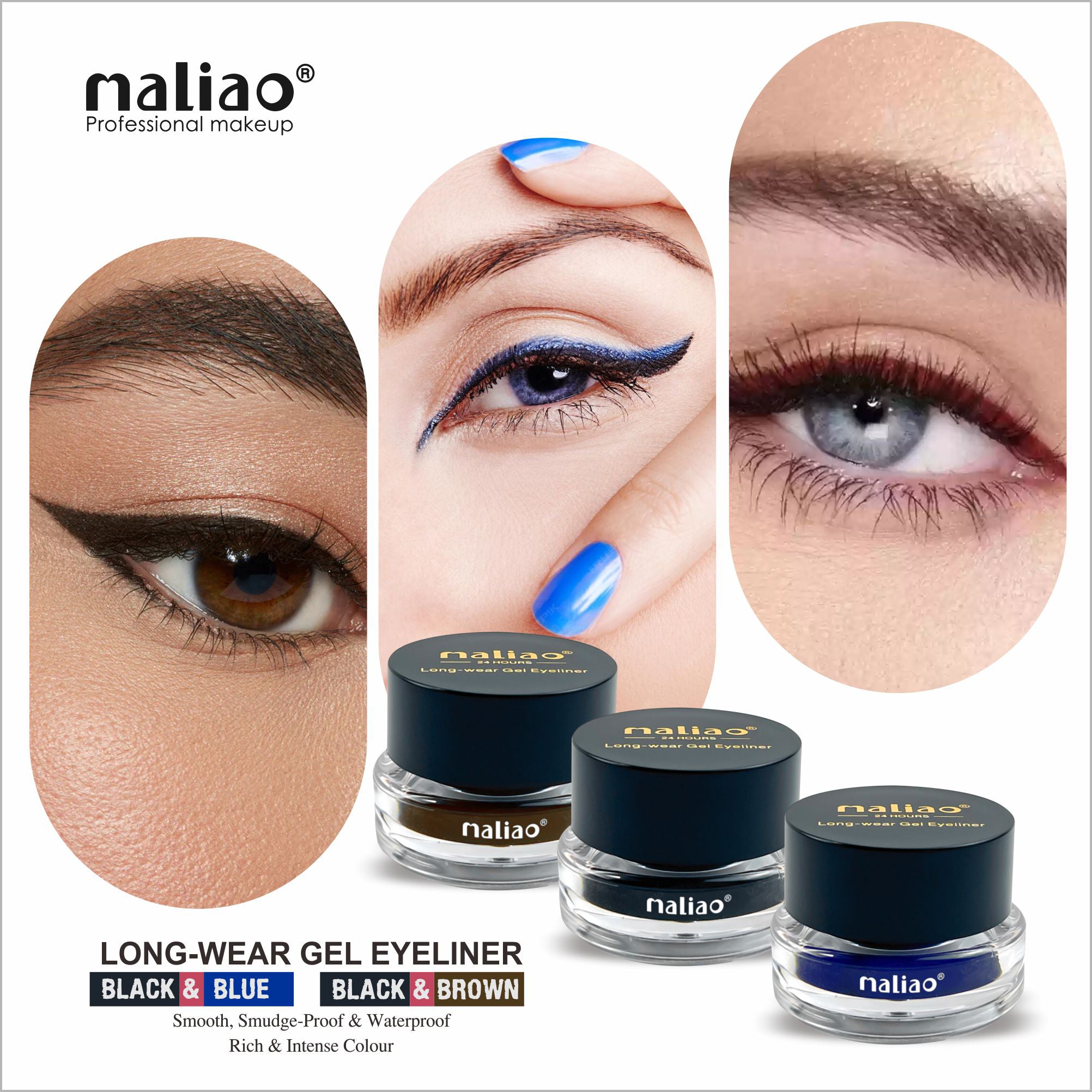 MALIAO 24 Hr Long-Lasting Gel Eye Liner 2 in 1 with Exclusive Eyeliner Brush - Maliao Makeup