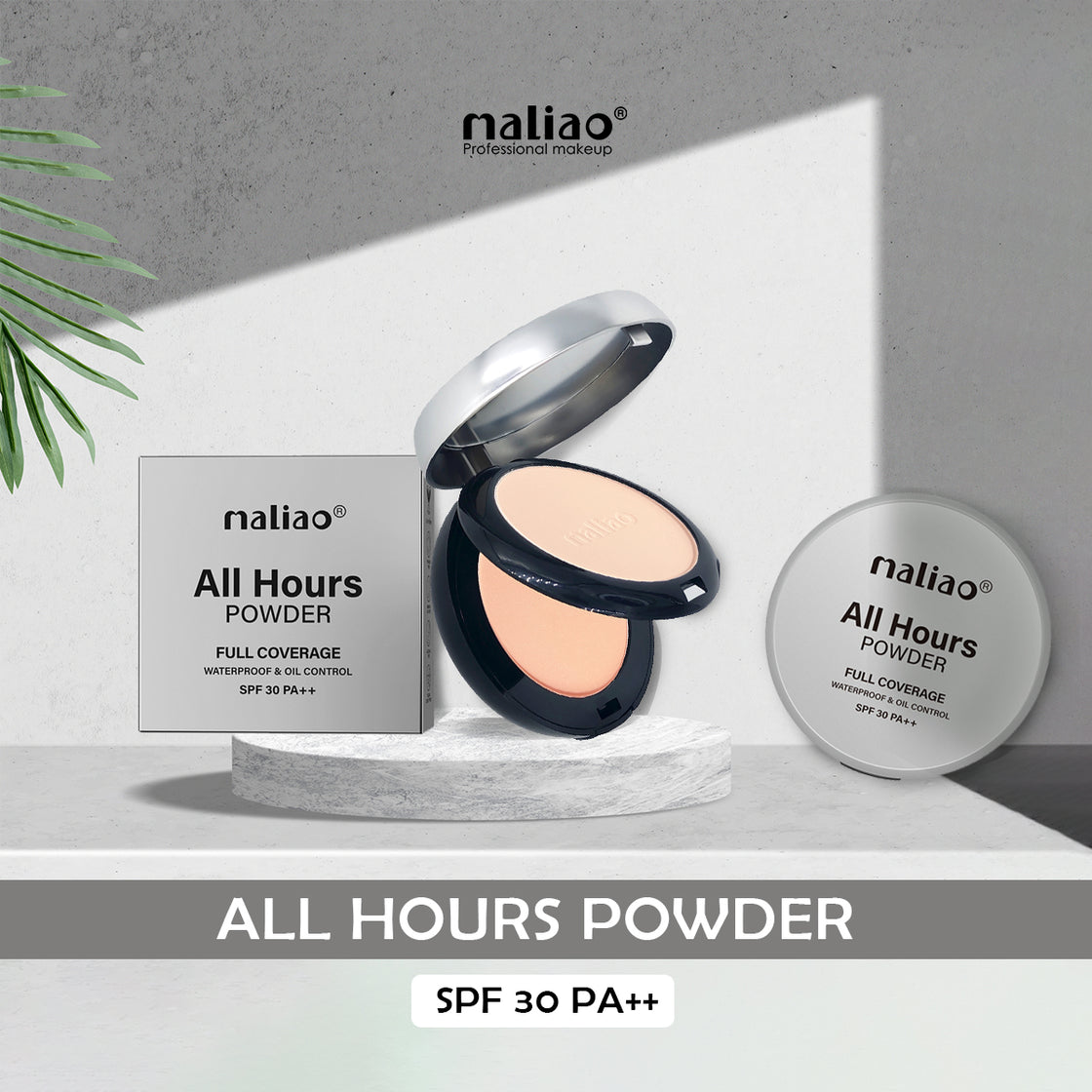 Maliao All Hours Compact Powder - Full Coverage, Waterproof, Oil Control, SPF 30 PA++, All Skin Types