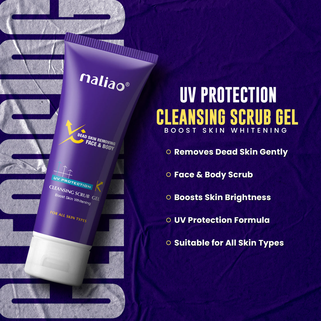 Maliao Cleansing Scrub Gel with UV Protection - Brightening and Skin Whitening Boost Face