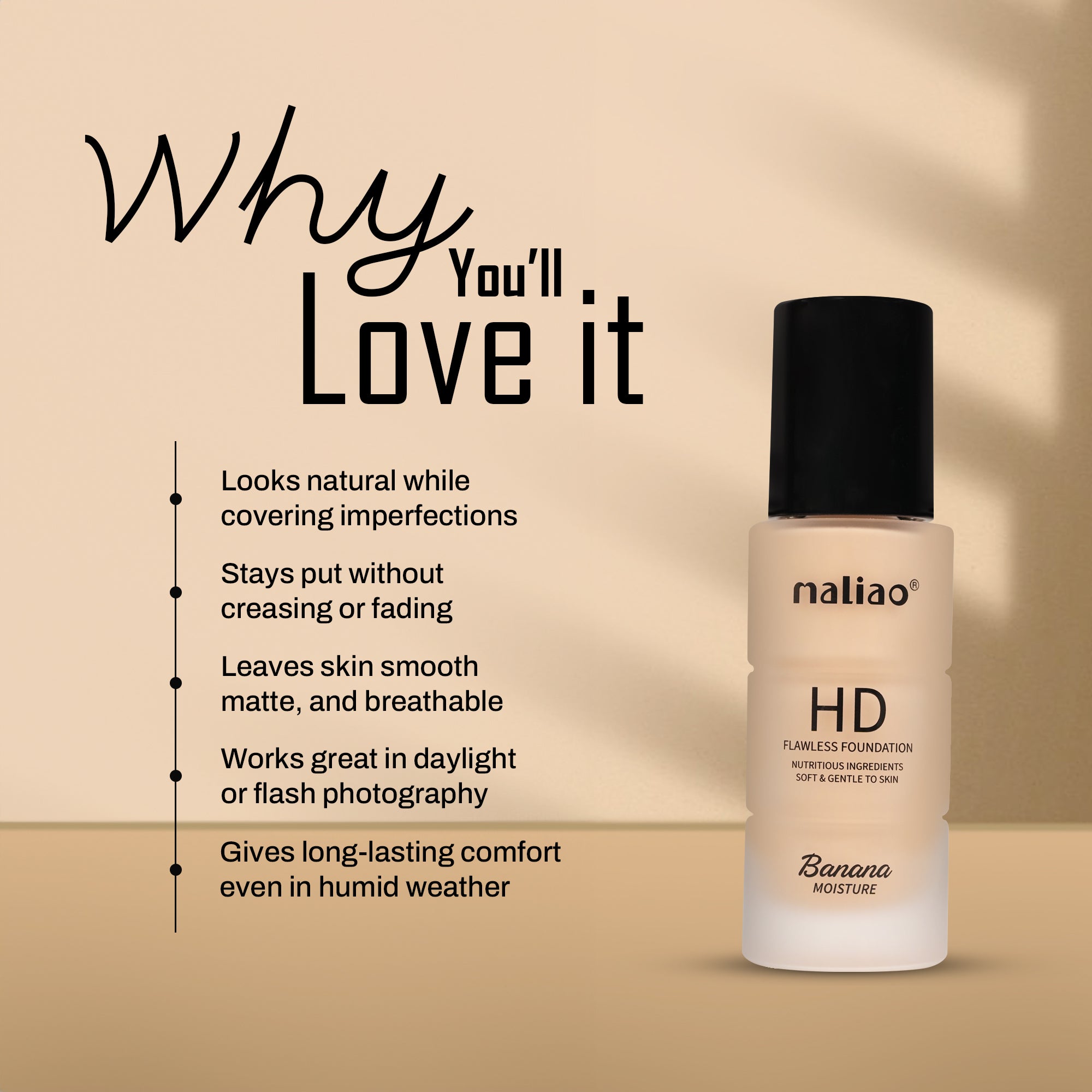 Maliao HD Banana Foundation - Flawless Finish with Moisture Boost for Face Makeup Face
