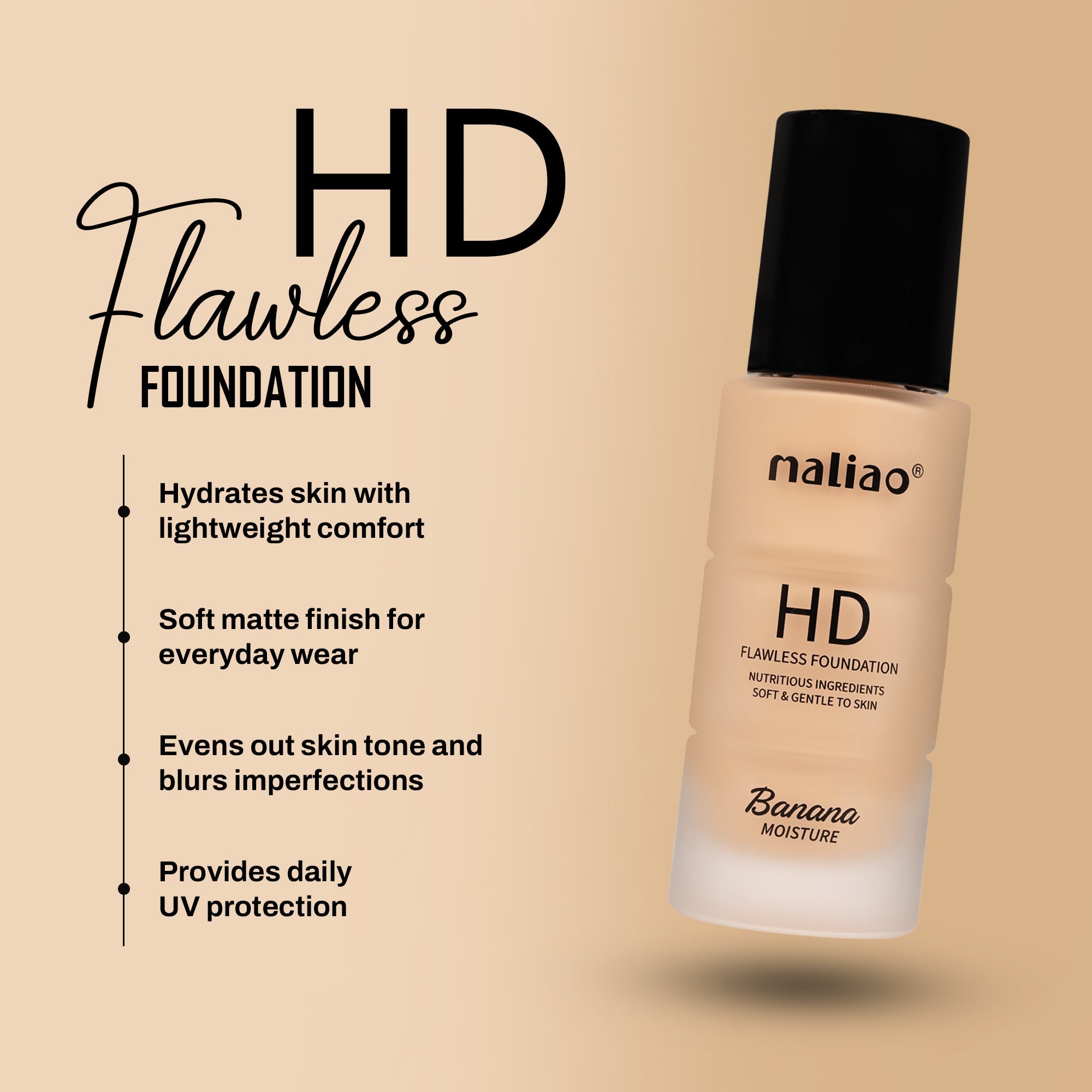 Maliao HD Banana Foundation - Flawless Finish with Moisture Boost for Face Makeup Face