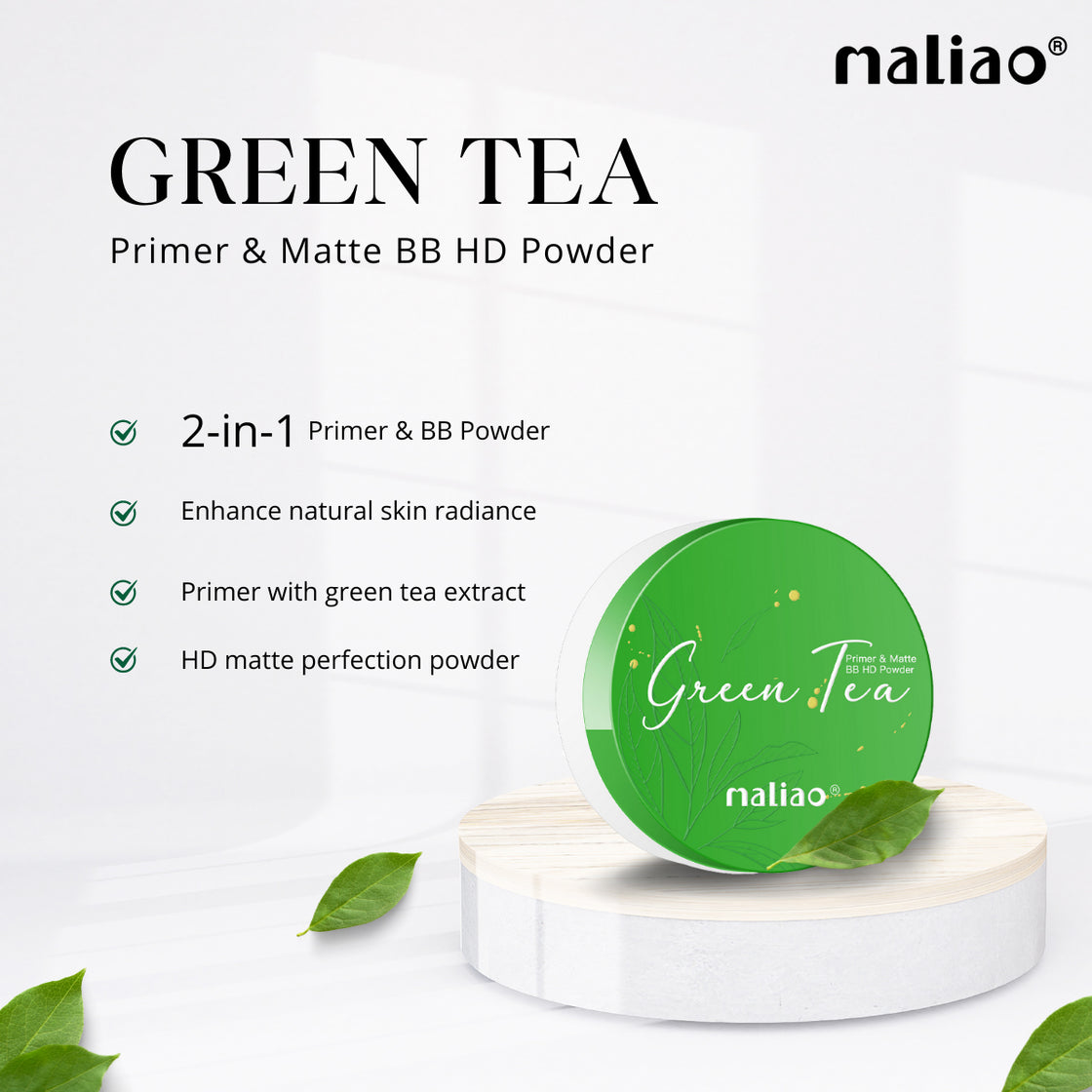 Maliao Primer & Matte BB HD Powder with Green Tea Extract - Smooth & Flawless Finish - Maliao Makeup