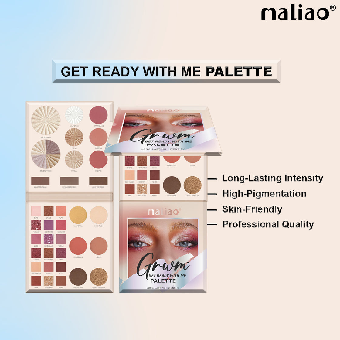 Maliao Get Ready With Me (GRWM) Palette - Long-Lasting Highlighter, Blusher, Contour & Eyeshadow - Maliao Makeup